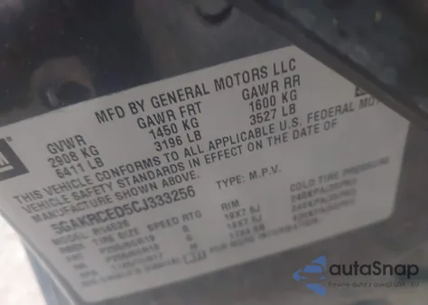 2012 Buick Enclave Leather z USA, uszkodzony, nr VIN 5GAKRCED5CJ333256